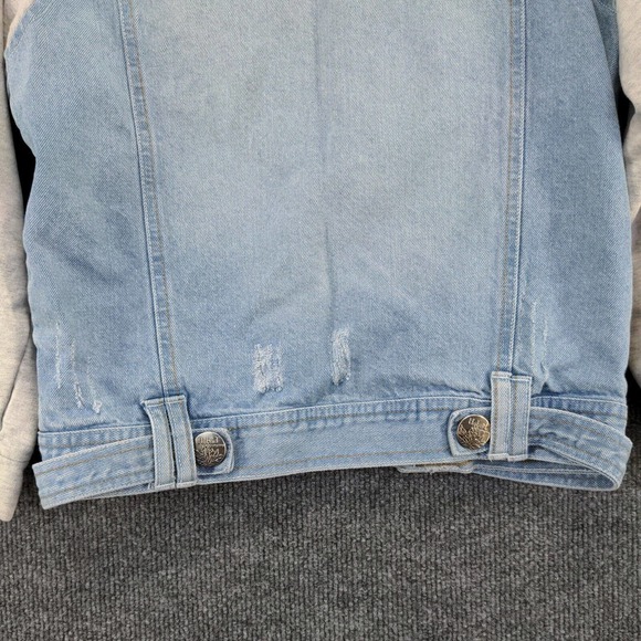Hybrid & Company Women's Jean Jacket Blue Large Button Front Cotton Distressed - Picture 7 of 15
